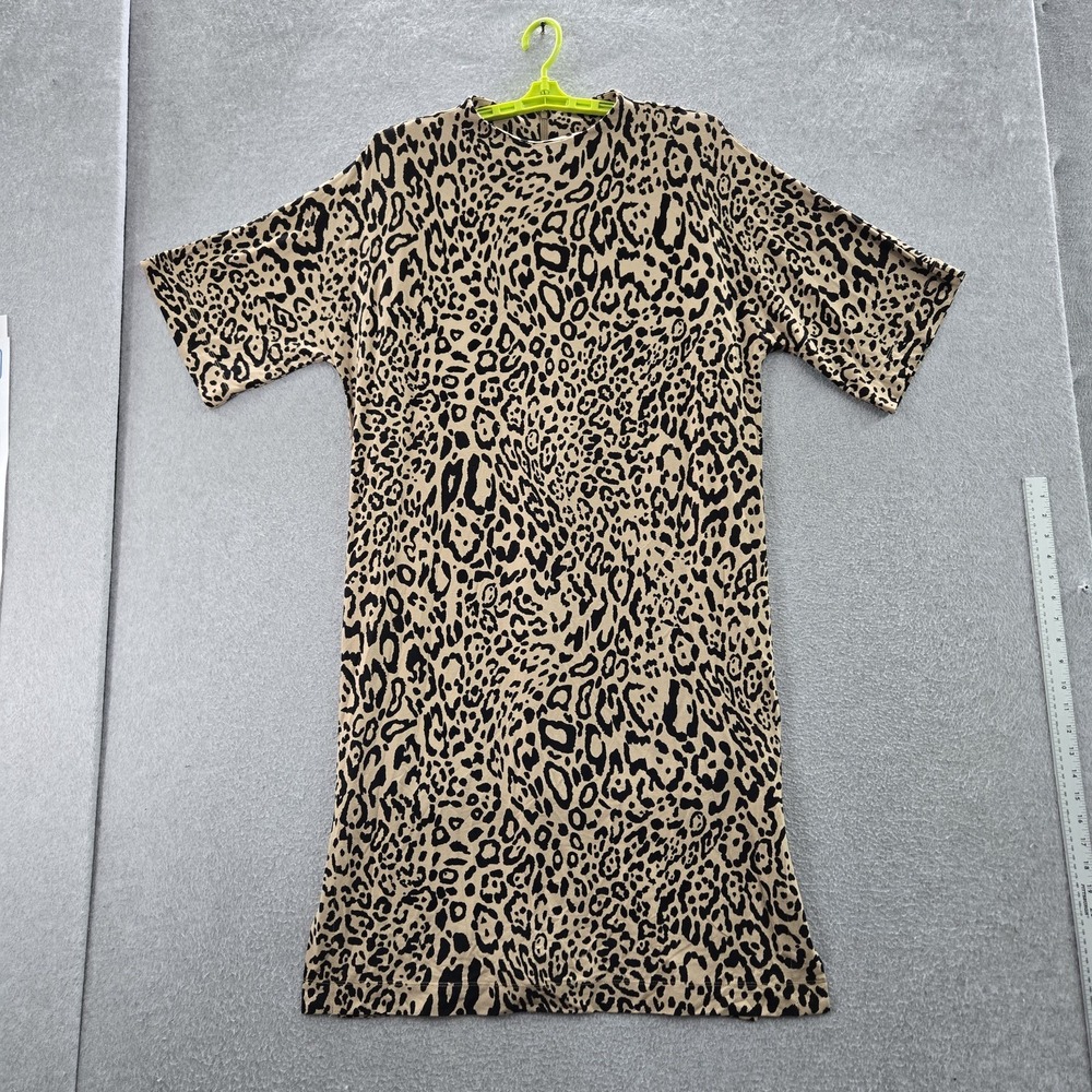 Chico's Women Dress 3 Tan Animal Print Sheath Short Sleeve